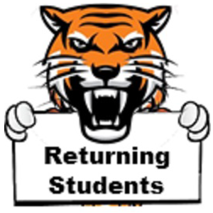 tiger holding sign to select for returning student registration